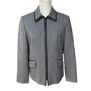 Talbots Womens Vintage Herringbone Wool Jacket‎ with Leather Trim Size 10